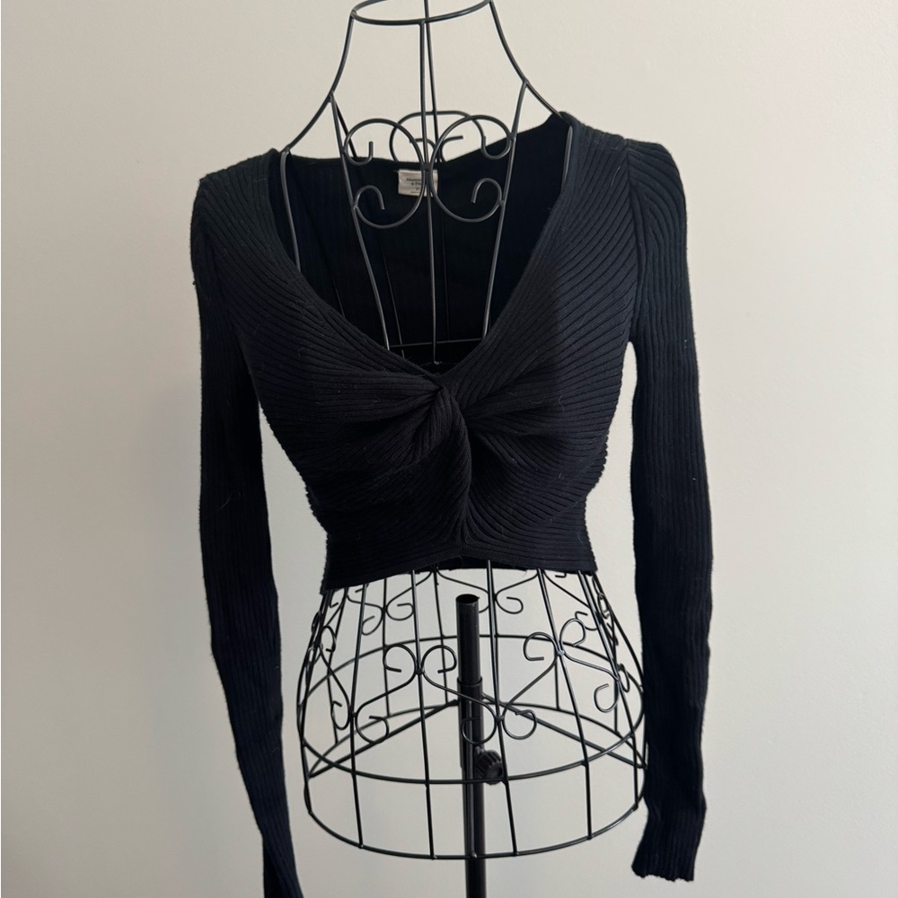 Abercrombie & Fitch Black Ribbed Twist Front Crop Top
